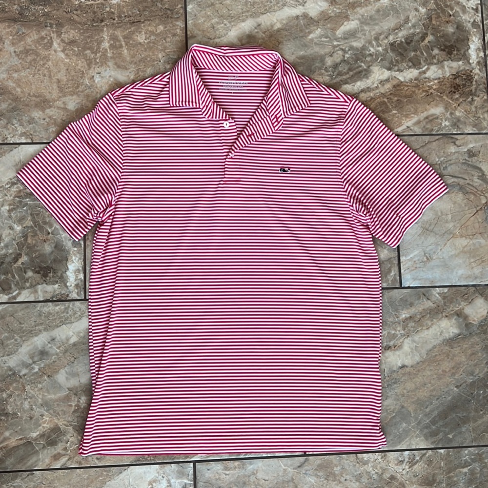 New W/O Tags Men’s Red Stripe Vineyard Vines Performance Polo